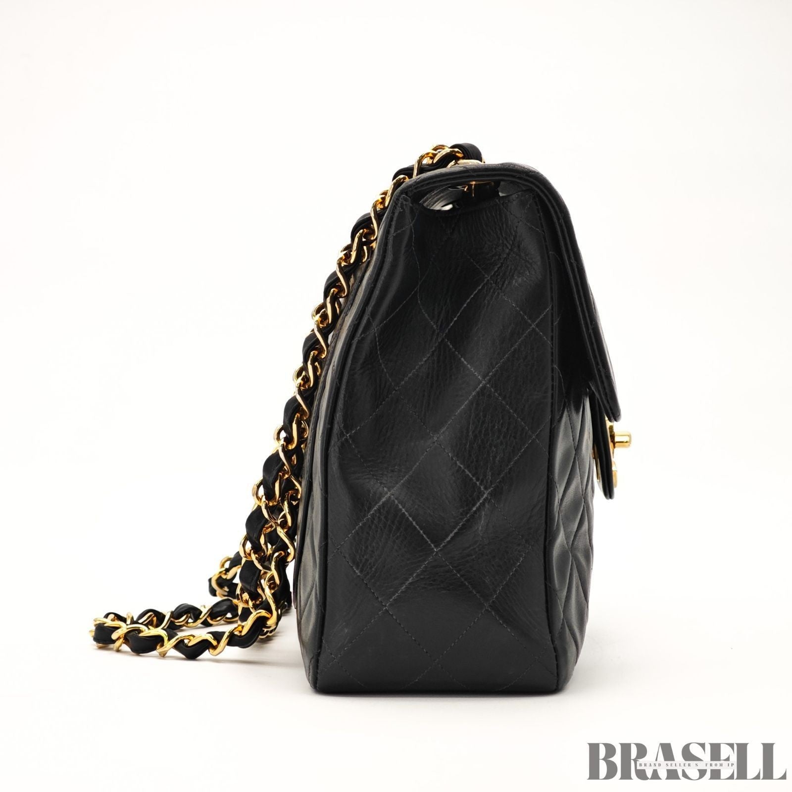 CHANEL Maxi Jumbo Matelasse Quilted Lambskin Chain Handbag Top Handle Bag Black