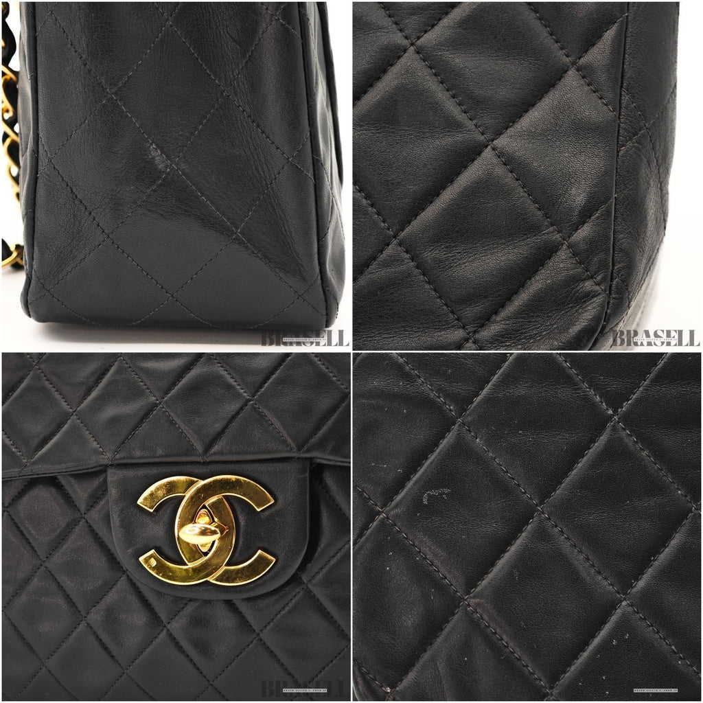 CHANEL Maxi Jumbo Quilted Matelasse Lambskin Flap Bag Handbag Black