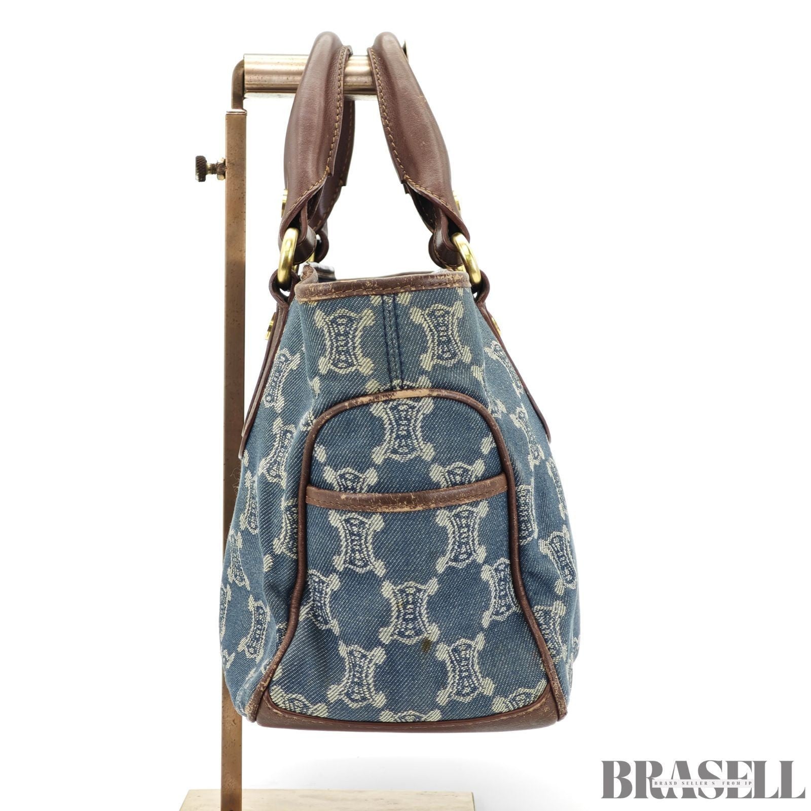 CELINE Macadam Boogie Bag YS00/75 Canvas Handbag in Blue Denim/Brown
