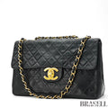 CHANEL Large Matelasse Flap Bag Lambskin Black Quilted Shoulder Bag Women's