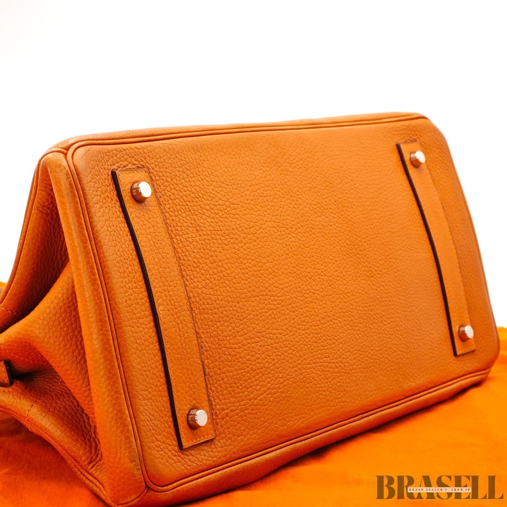 Hermes Shoulder Birkin 42 Taurillon Clemence Handbag Horizontal Orange silver