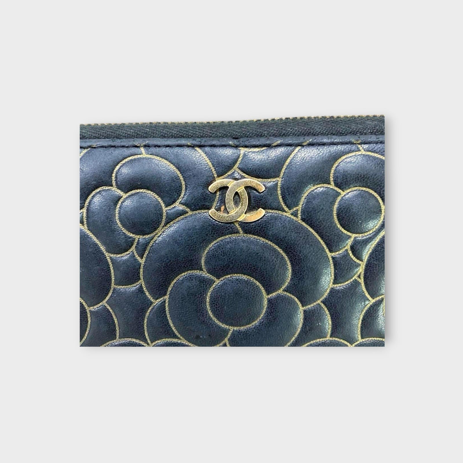 CHANEL Camellia Zippy Long Wallet with Gold Line and Coco Mark