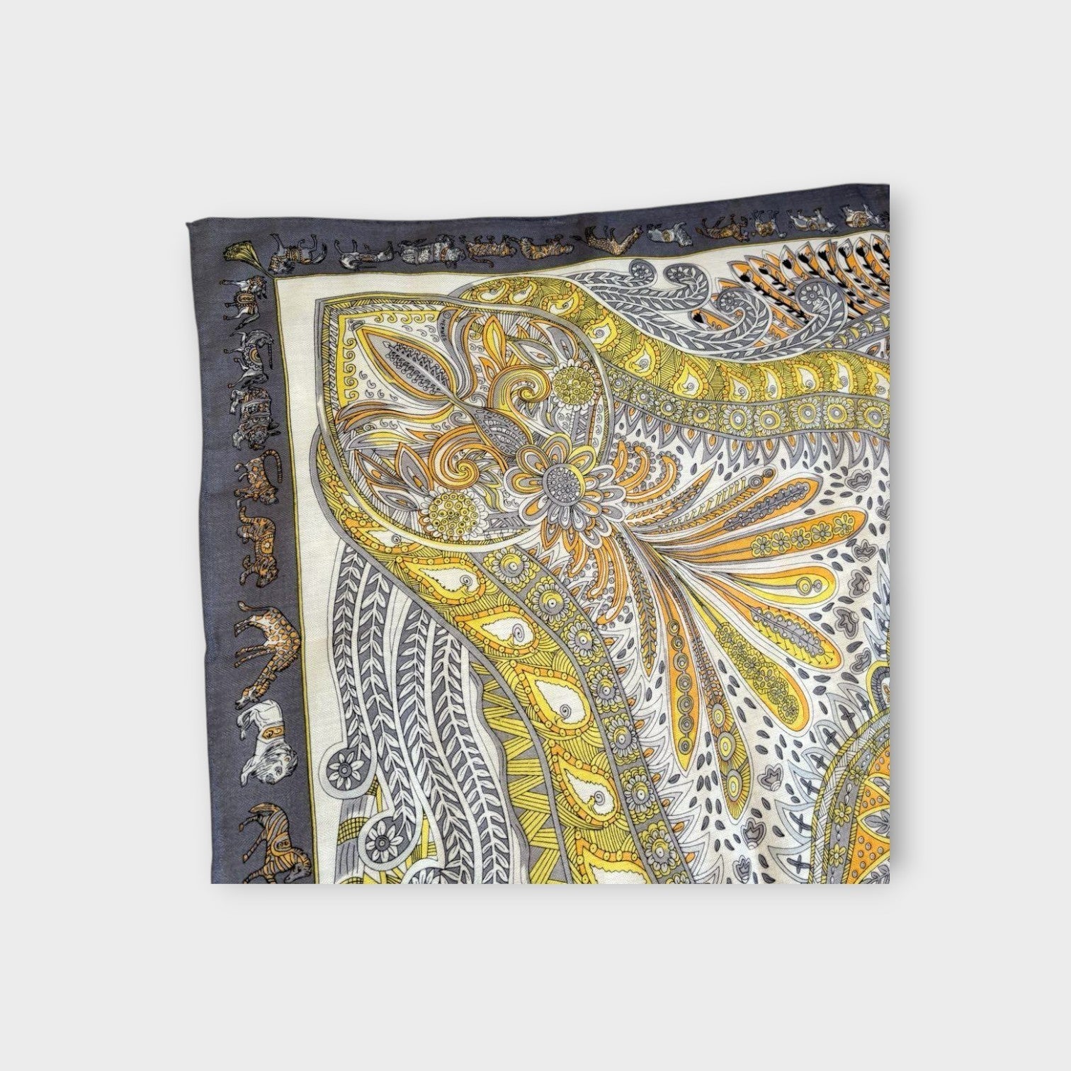 Hermès Carré 140 Herringbone "Jardin de la Maharani" Silk Scarf Bandana 【S】