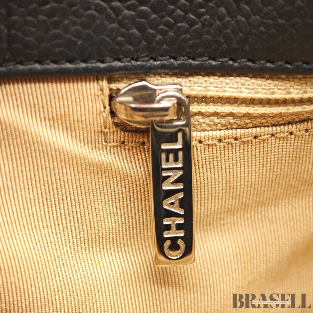 CHANEL Deca Coco Chain Tote Bag Black Caviar Leather Shoulder Bag Warranty Card