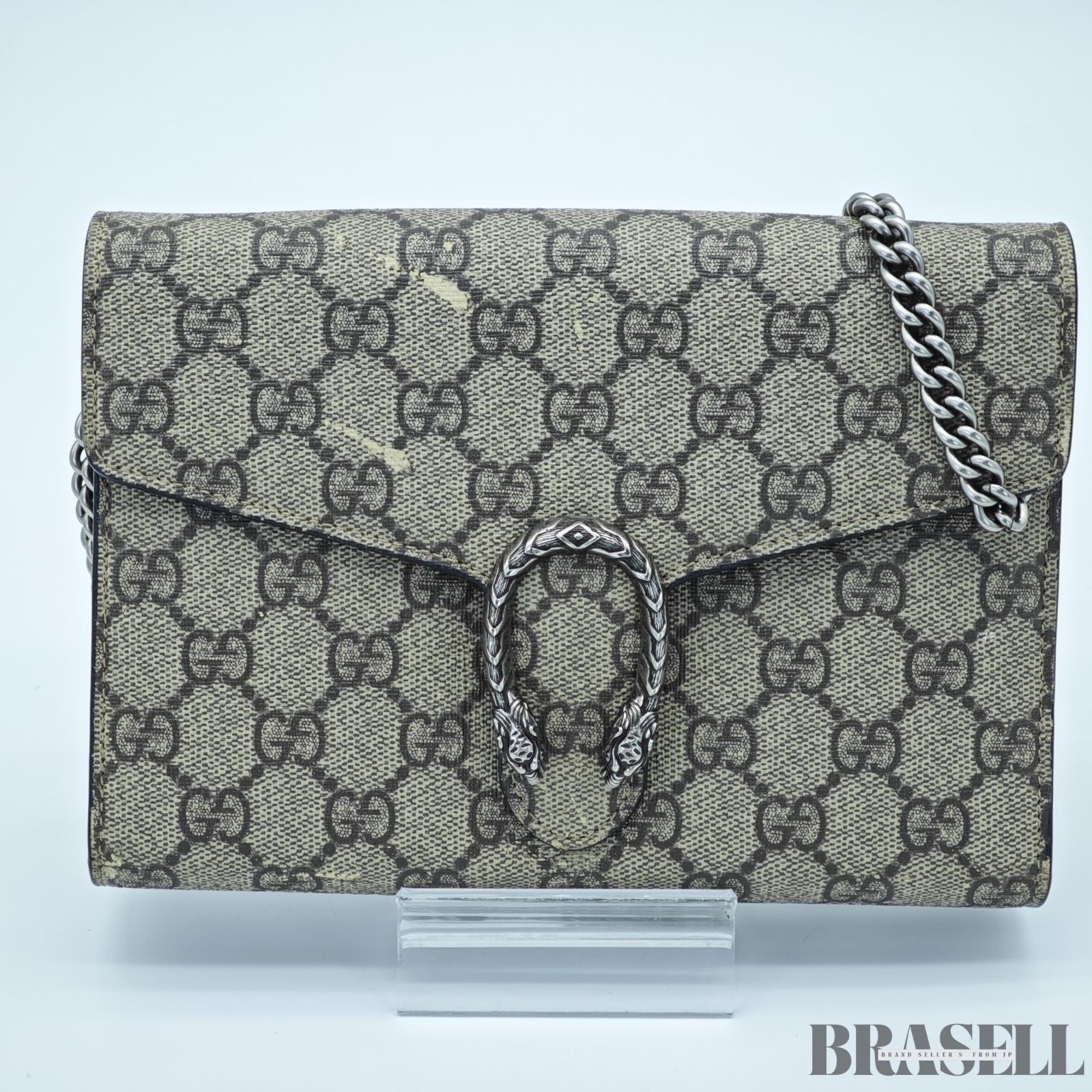 GUCCI Dionysus 476432 GG Supreme Beige Slim Shoulder Bag Silver Hardware Unisex