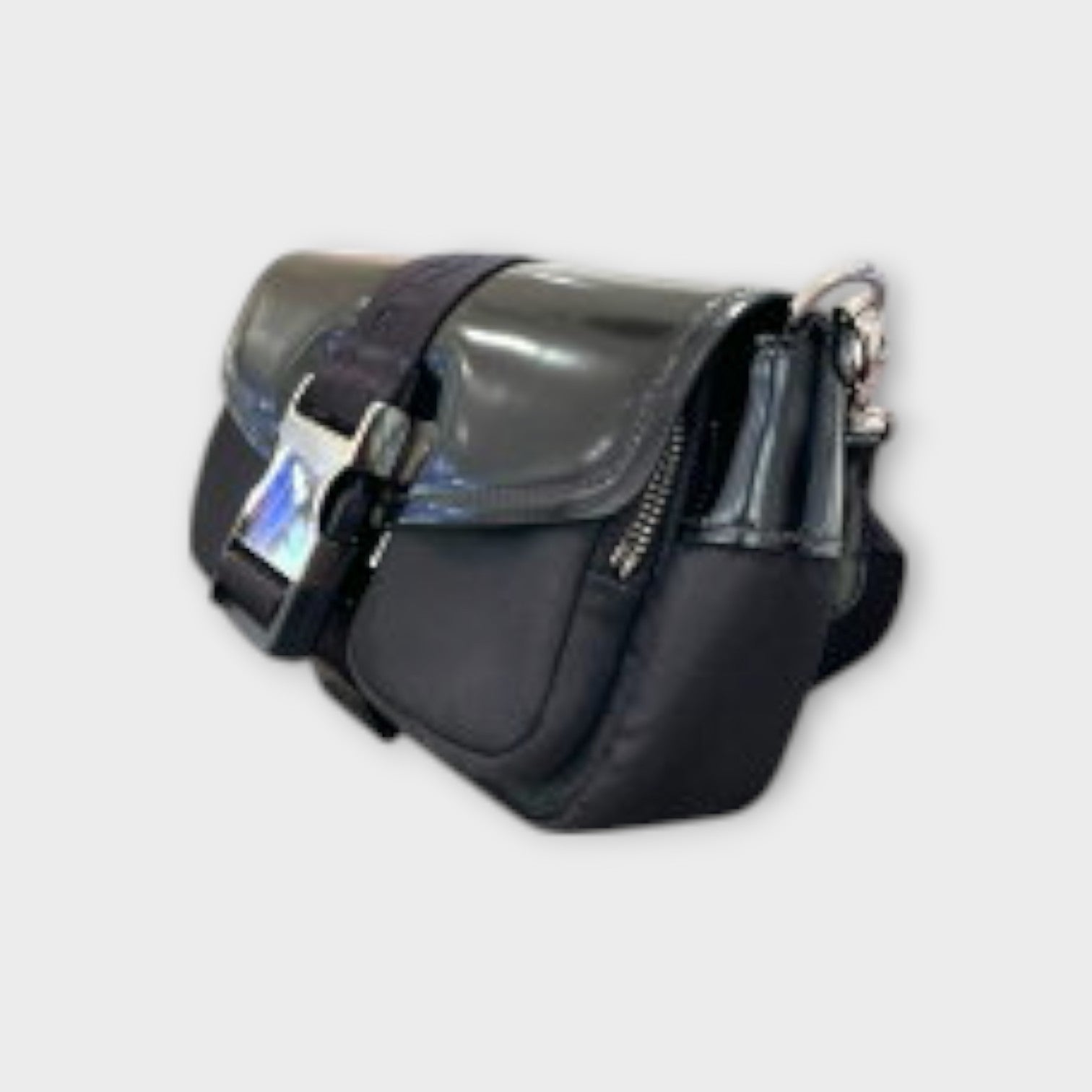 Prada Brushed Leather Shoulder Bag 1BD295 Black Patent Leather【B】