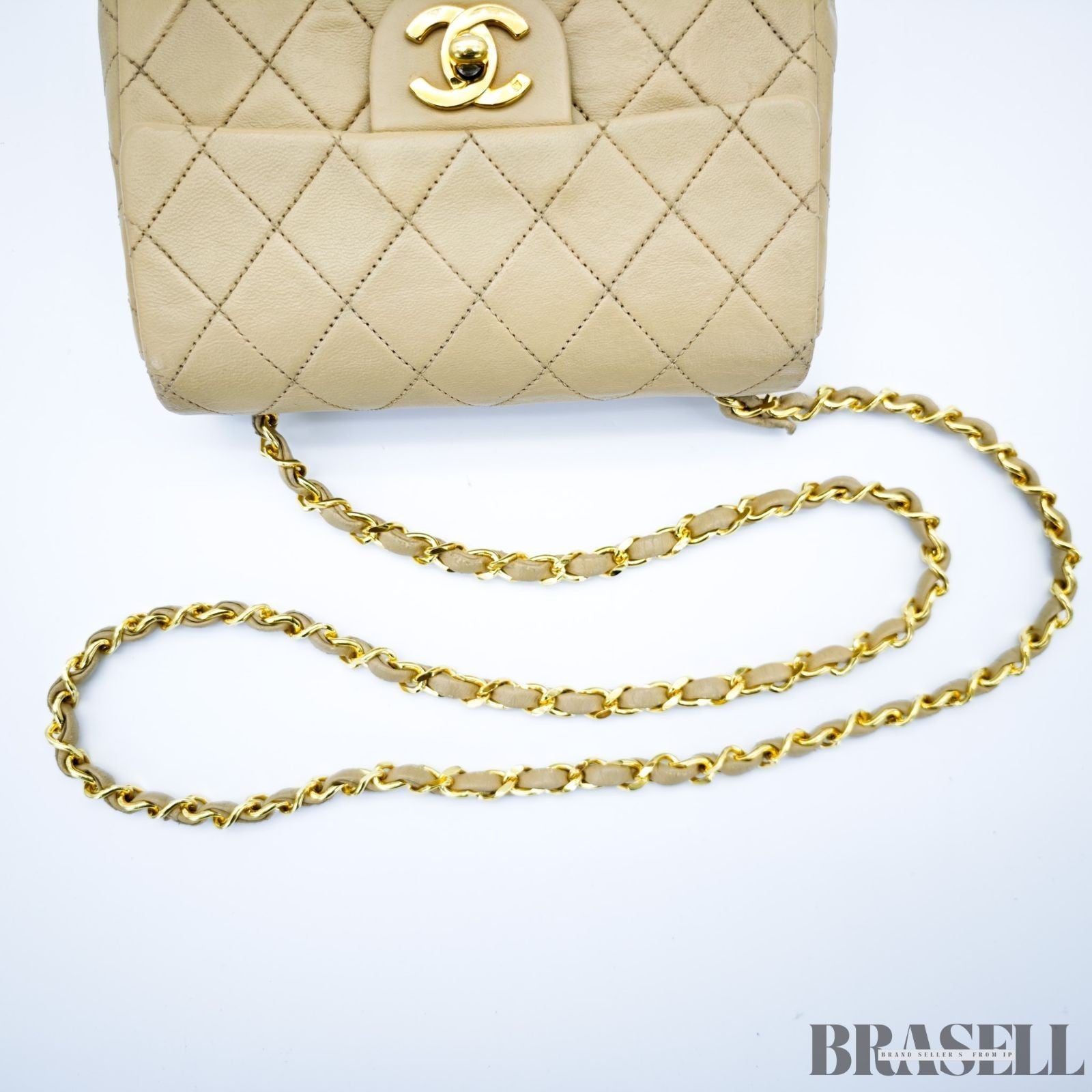 Chanel Mini Matelassé Shoulder Bag Lambskin Flap Compact Beige Women