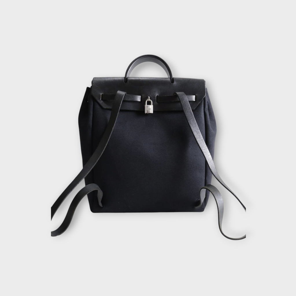 HERMES Air Bag Ad PM 2Way Backpack Handbag Black Toile Officier Stamped G