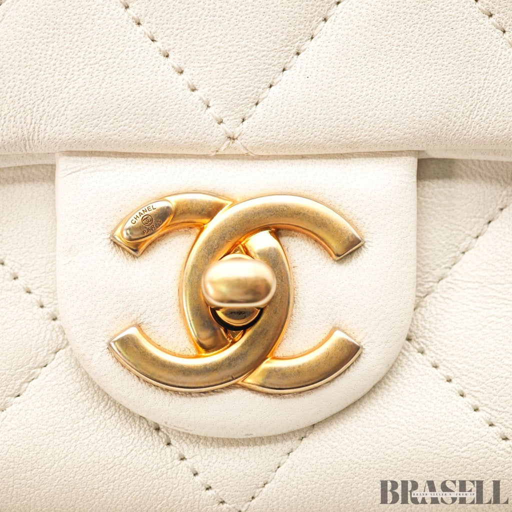 CHANEL Matelassé Top Handle Bag Handbag Shoulder Bag 2Way Lambskin White