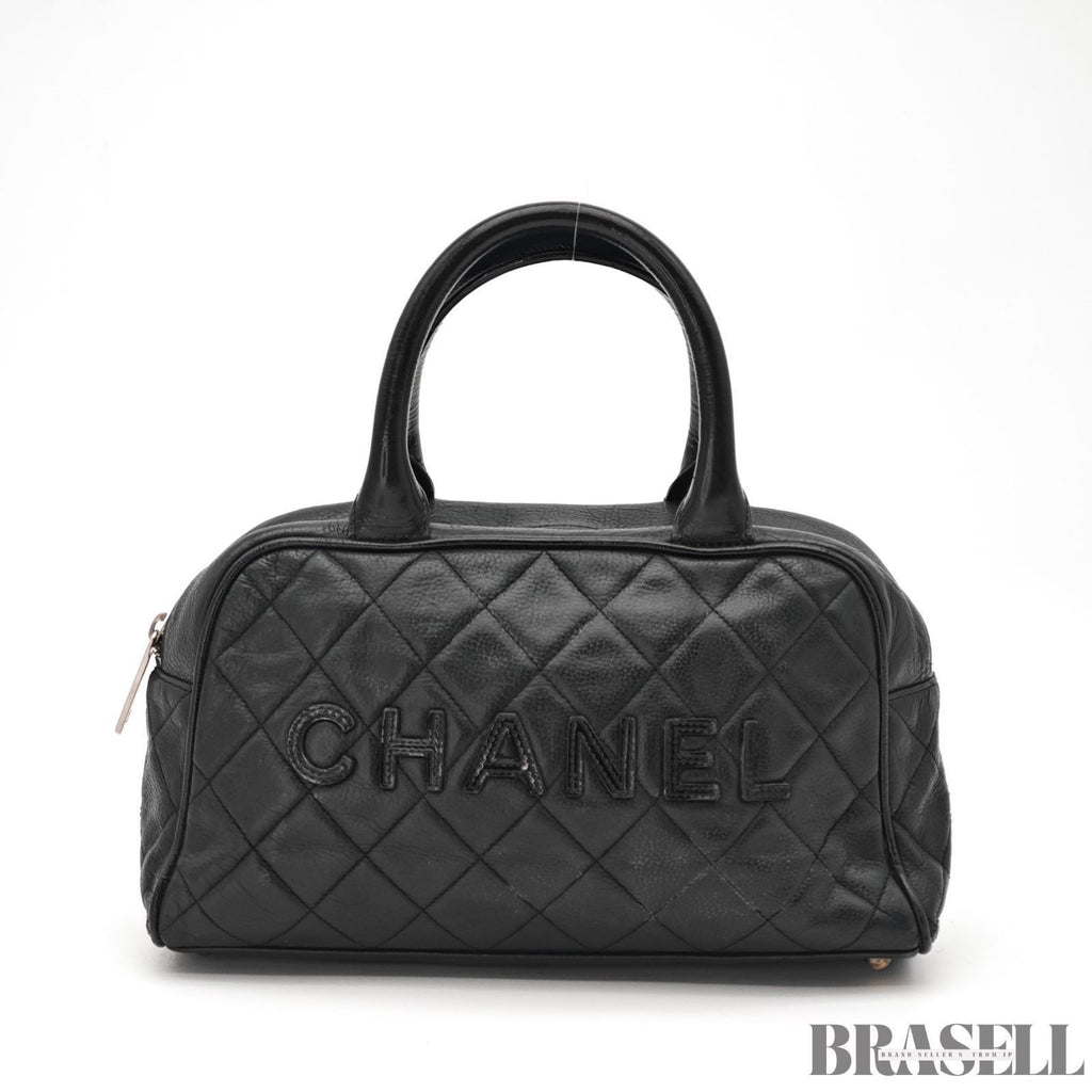 CHANEL Matelassé Caviar Leather Mini Boston Handbag Black with Guarantee Card