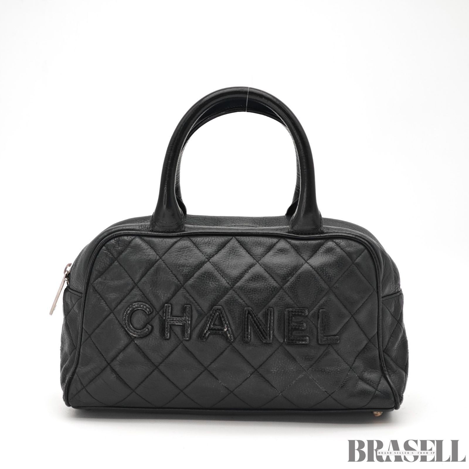 CHANEL Matelassé Caviar Leather Mini Boston Handbag Black with Guarantee Card