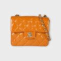 CHANEL Mini Matelasse Coco Mark Single Flap Chain Shoulder Bag Enamel Orange
