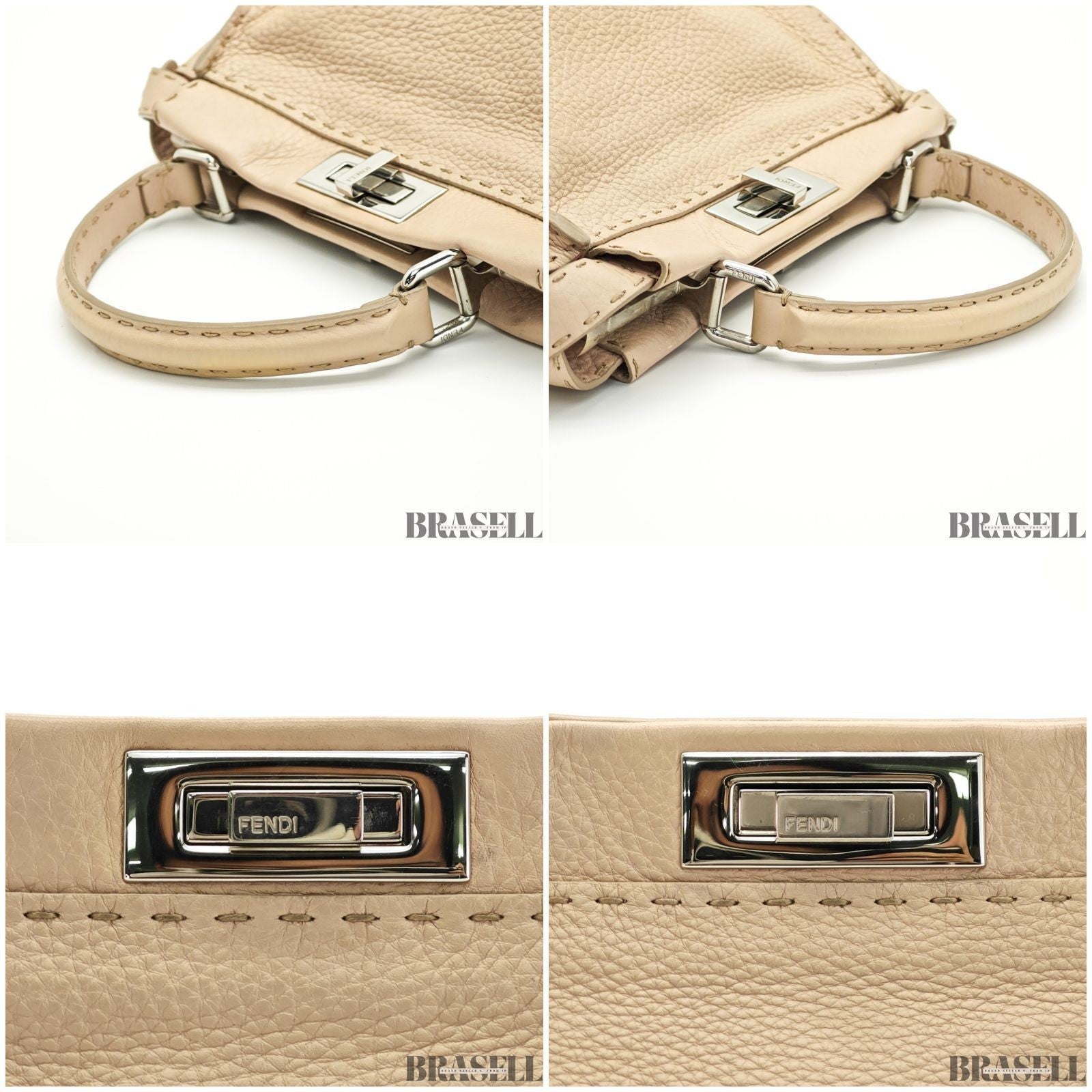 Fendi Regular Peekaboo Selleria 8BN226 Handbag Shoulder Bag 2Way Beige