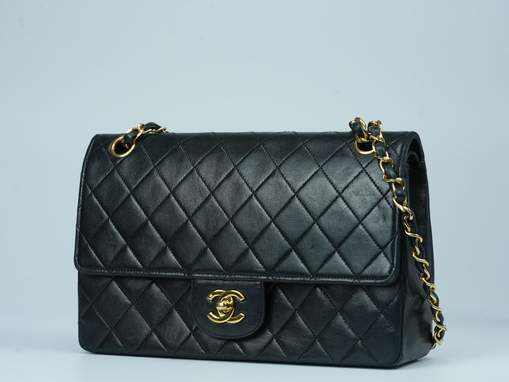 CHANEL Matelasse 25 Double Flap Vintage Chain Shoulder Bag Black Gold