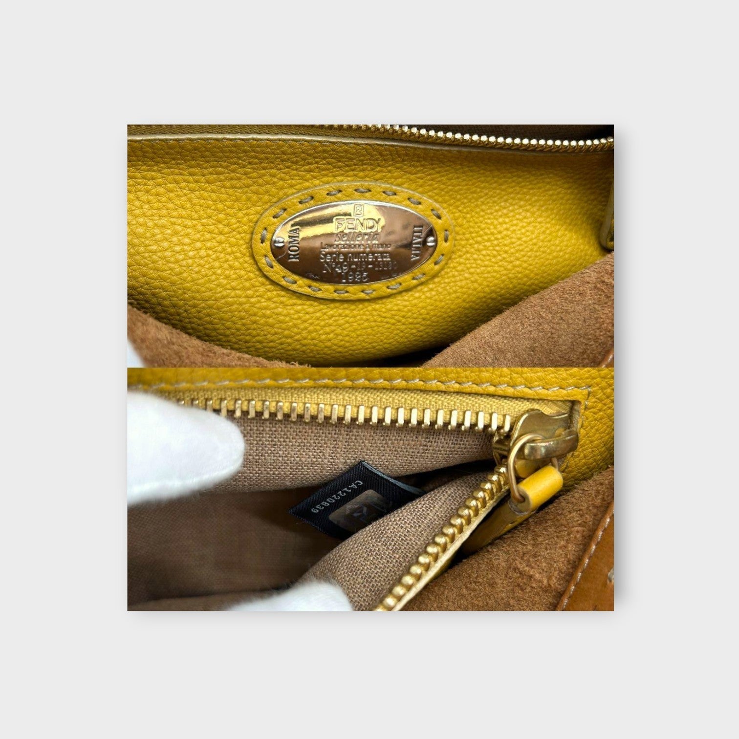 Fendi Selleria 2Way Handbag Shoulder Bag Leather Stitch Beige Yellow 【A】