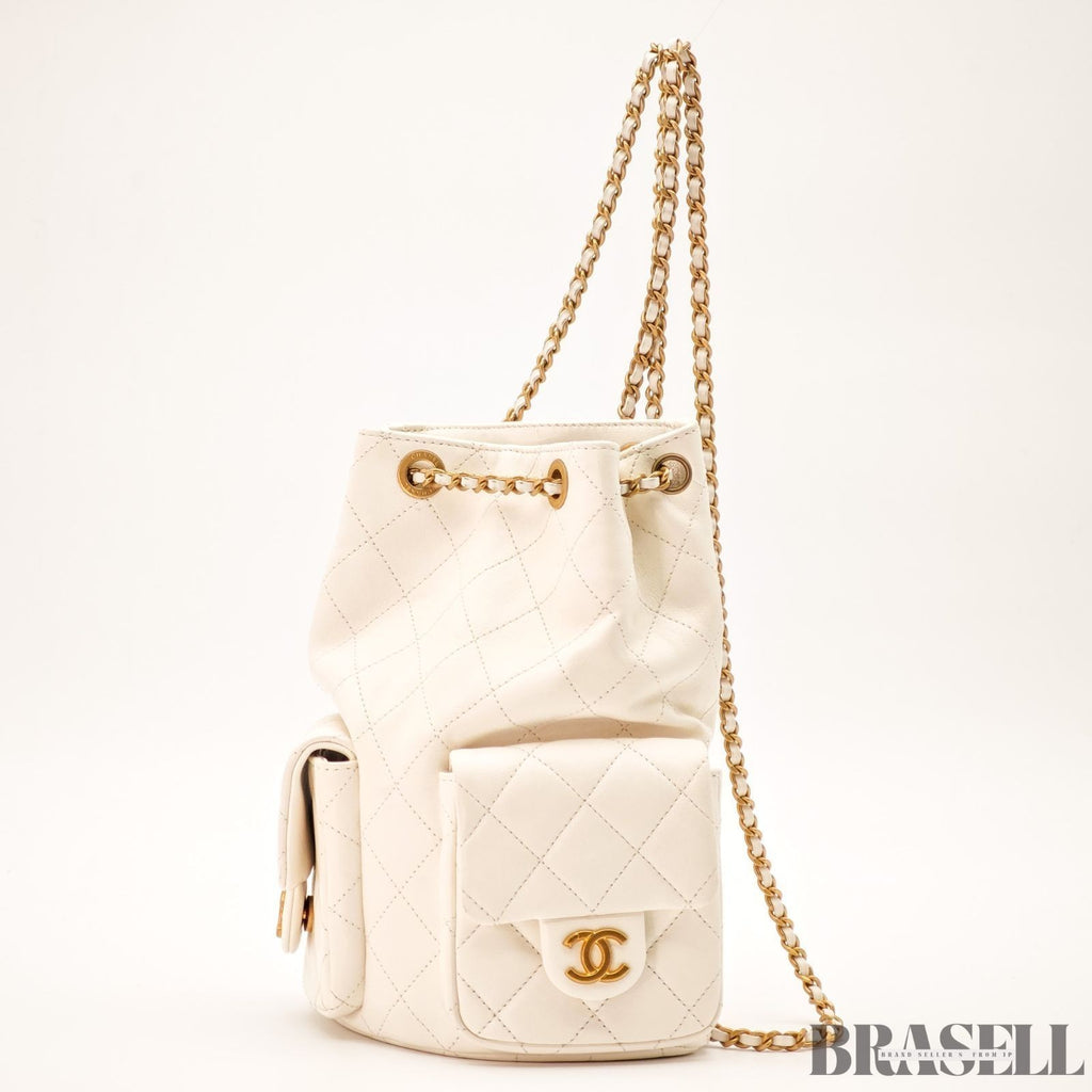 Chanel Matelassé Chain Backpack White Rucksack Bag Gold Hardware Women