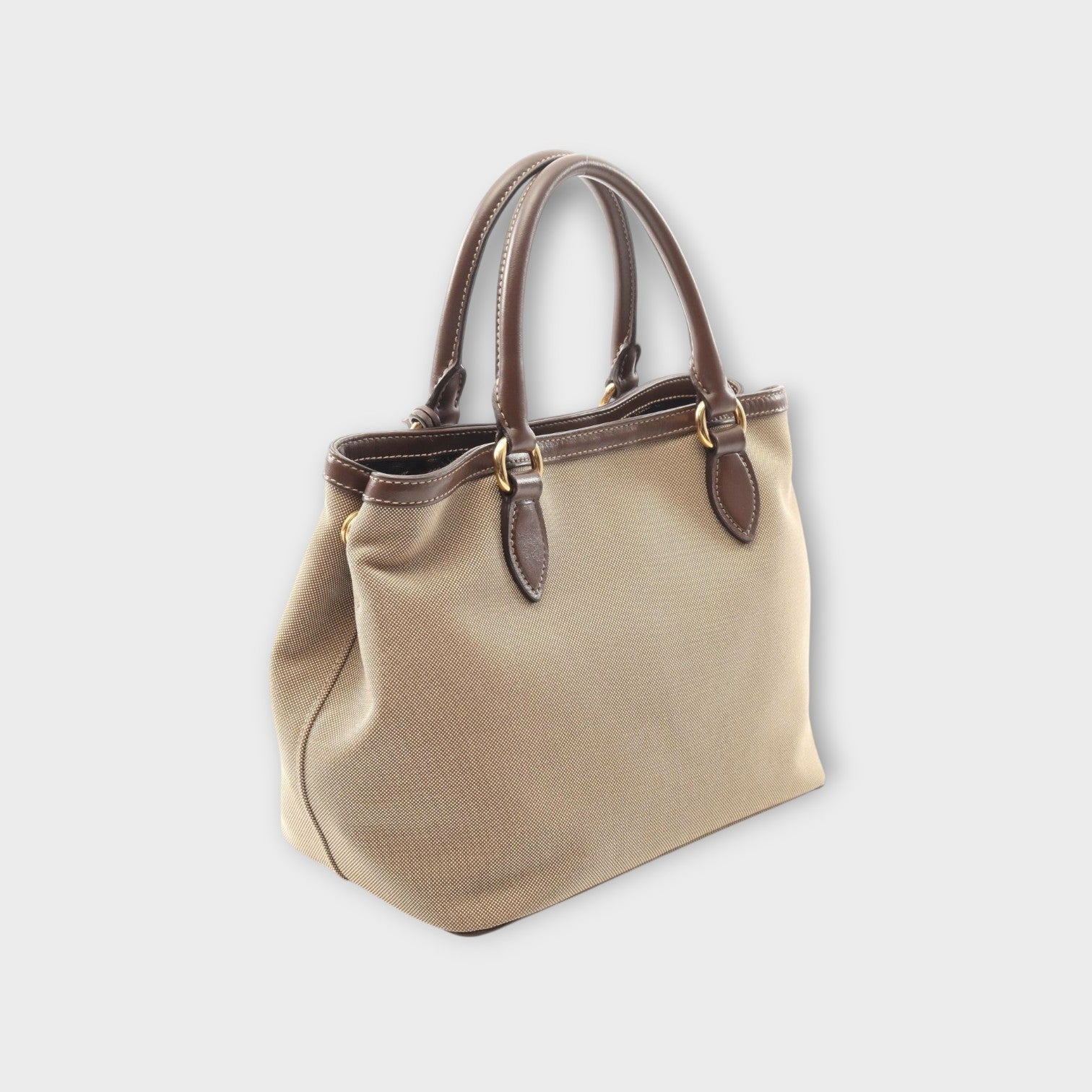 Prada Logo Jacquard Handbag Canvas Leather Beige Brown 1BA172 Gold Hardware 【A】