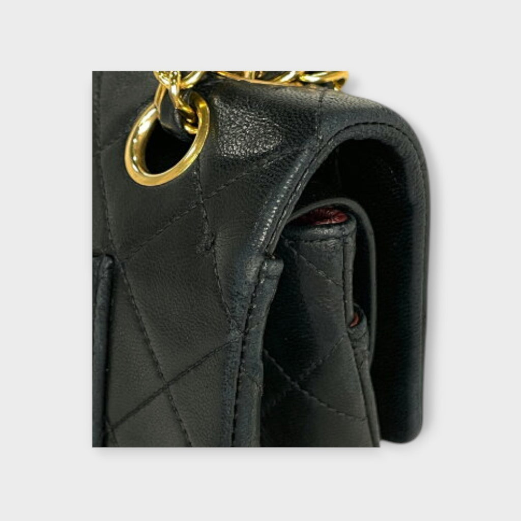 CHANEL MATRASSE W Flap Chain Shoulder Bag Coco Mark Leather Black A01113