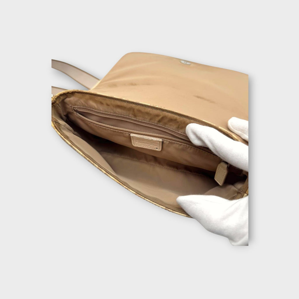 Dior Trotter Flower Embroidery Shoulder Bag CD Hardware Canvas Leather Beige 【B】