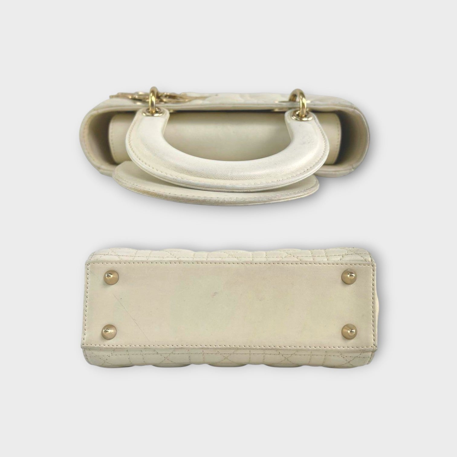 Dior Lady Dior 2Way Handbag Shoulder Bag White Lambskin Gold Hardware 【A】