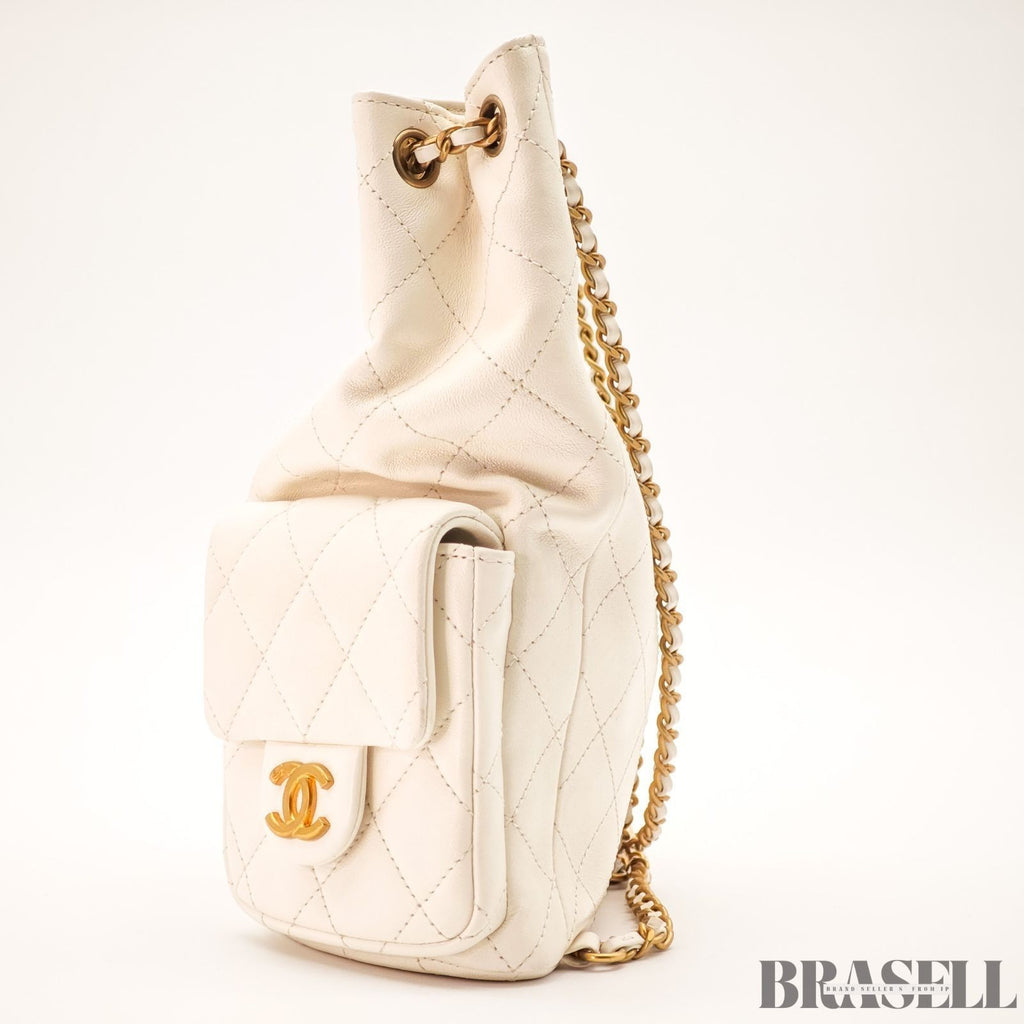 Chanel Matelassé Chain Backpack White Rucksack Bag Gold Hardware Women