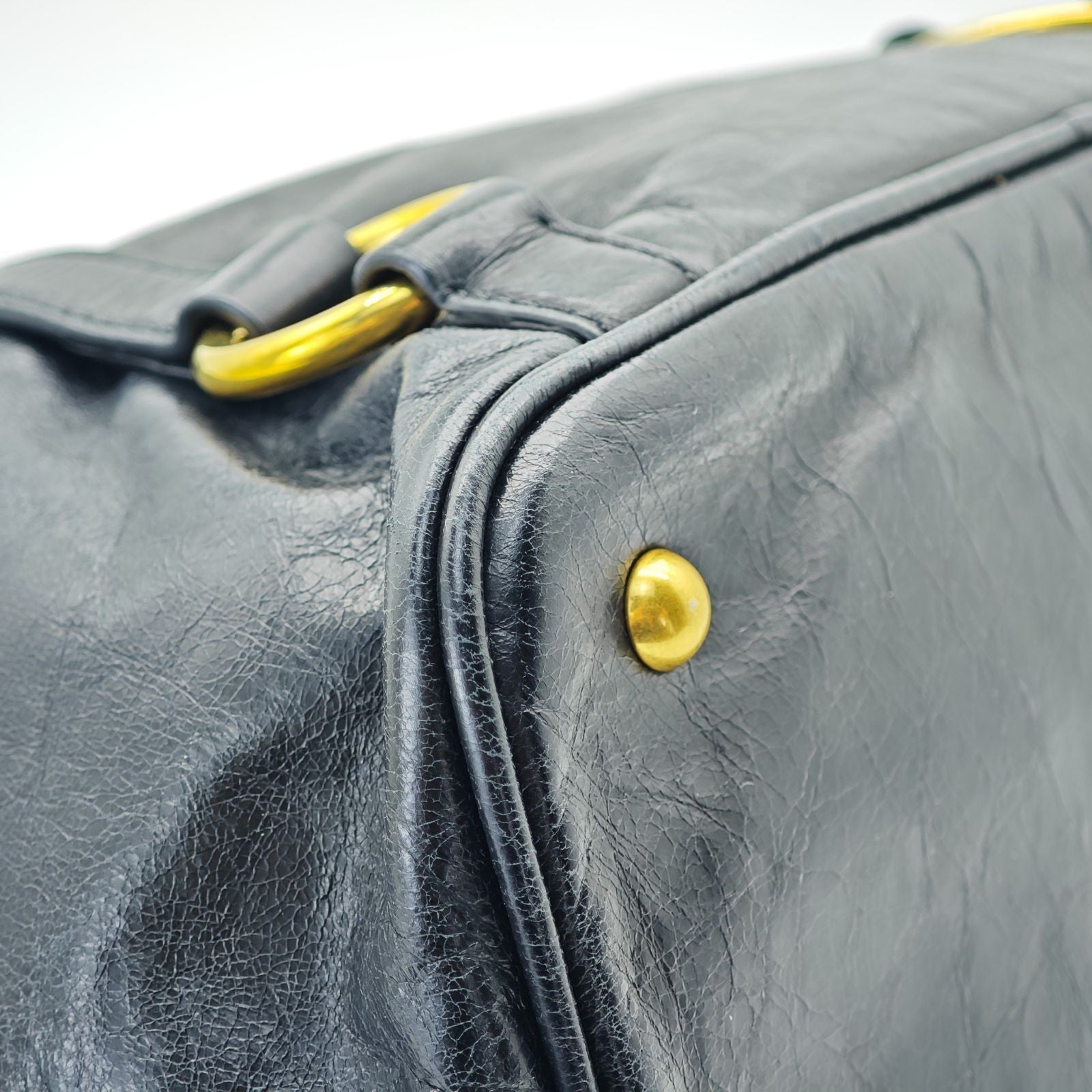 MIU MIU Vitello Lux Leather Handbag/Tote Bag Black for Men and Women