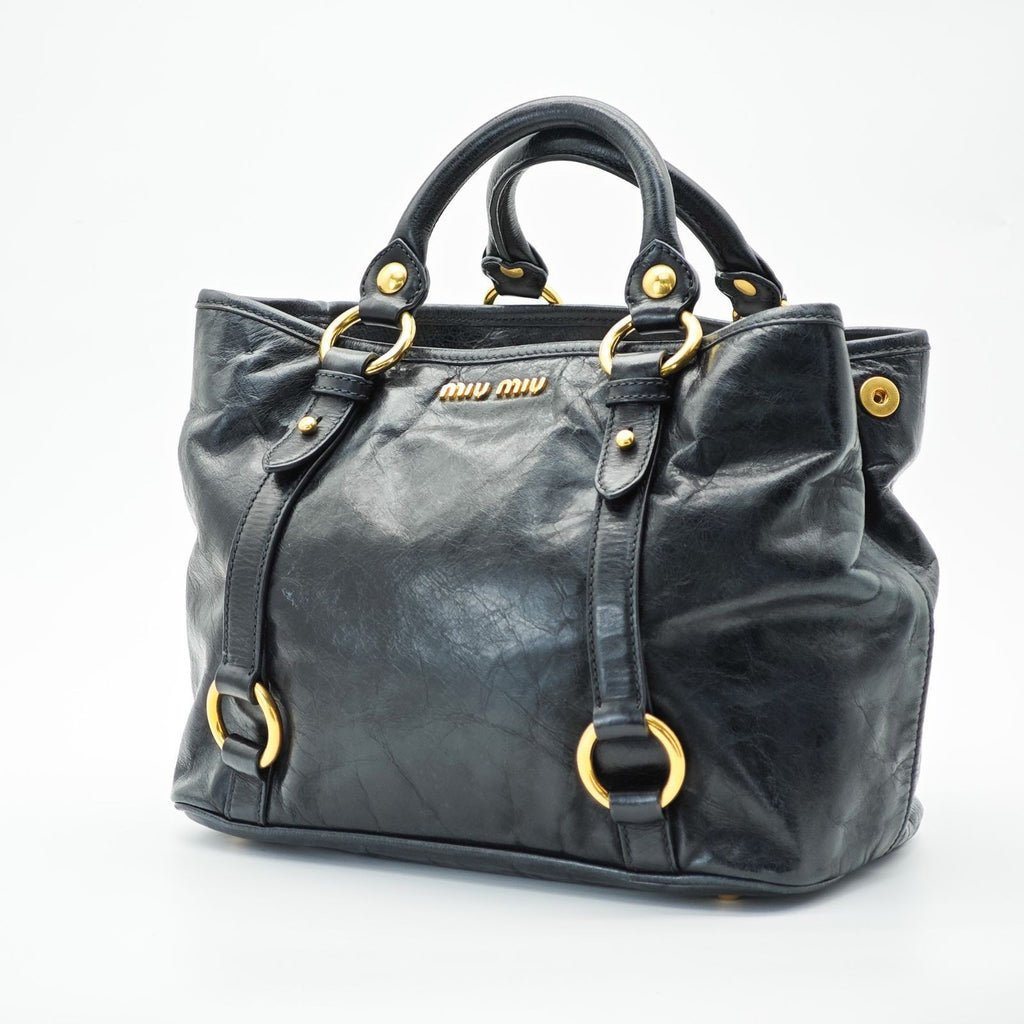 MIU MIU Vitello Lux Leather Handbag/Tote Bag Black for Men and Women
