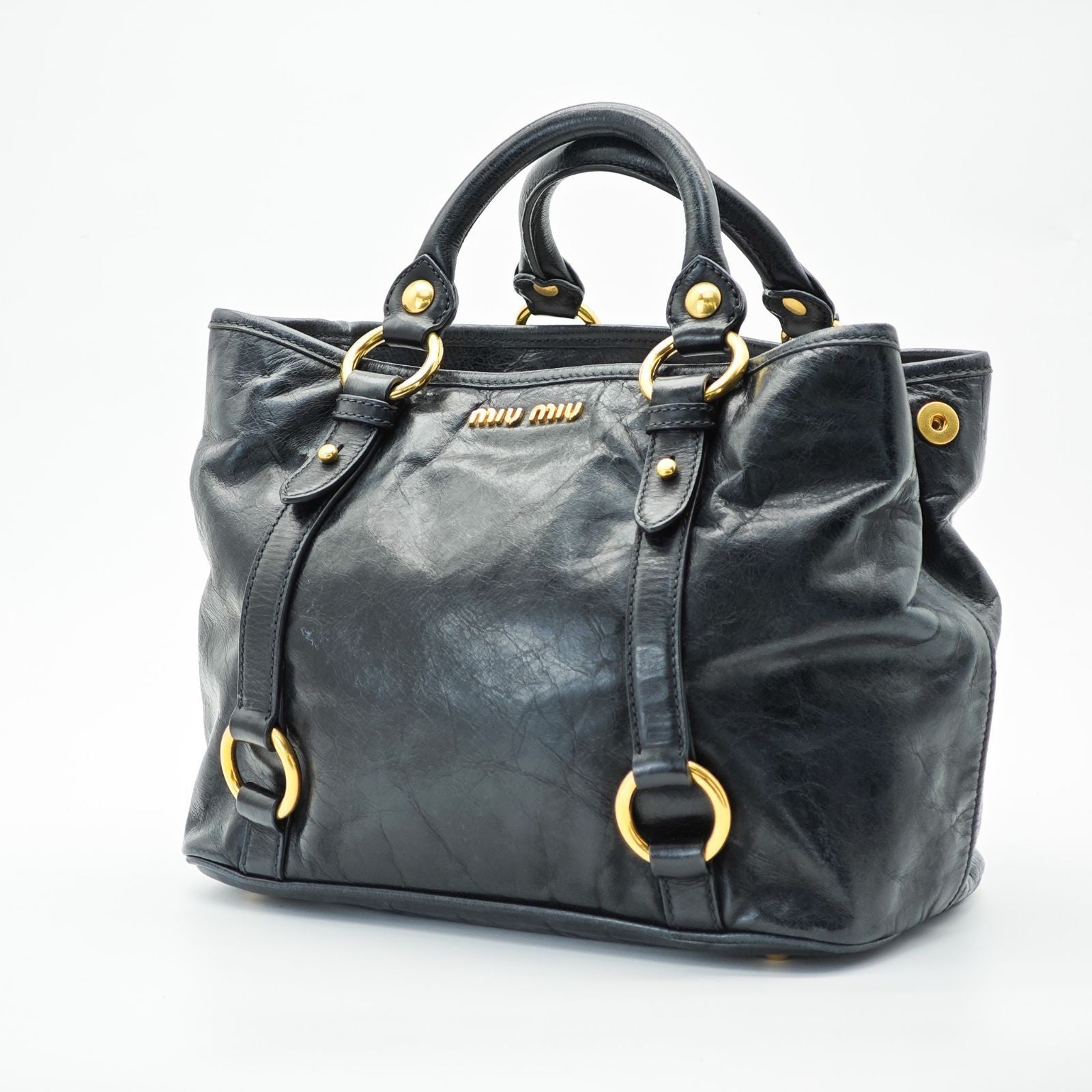 MIU MIU Vitello Lux Leather Handbag/Tote Bag Black for Men and Women