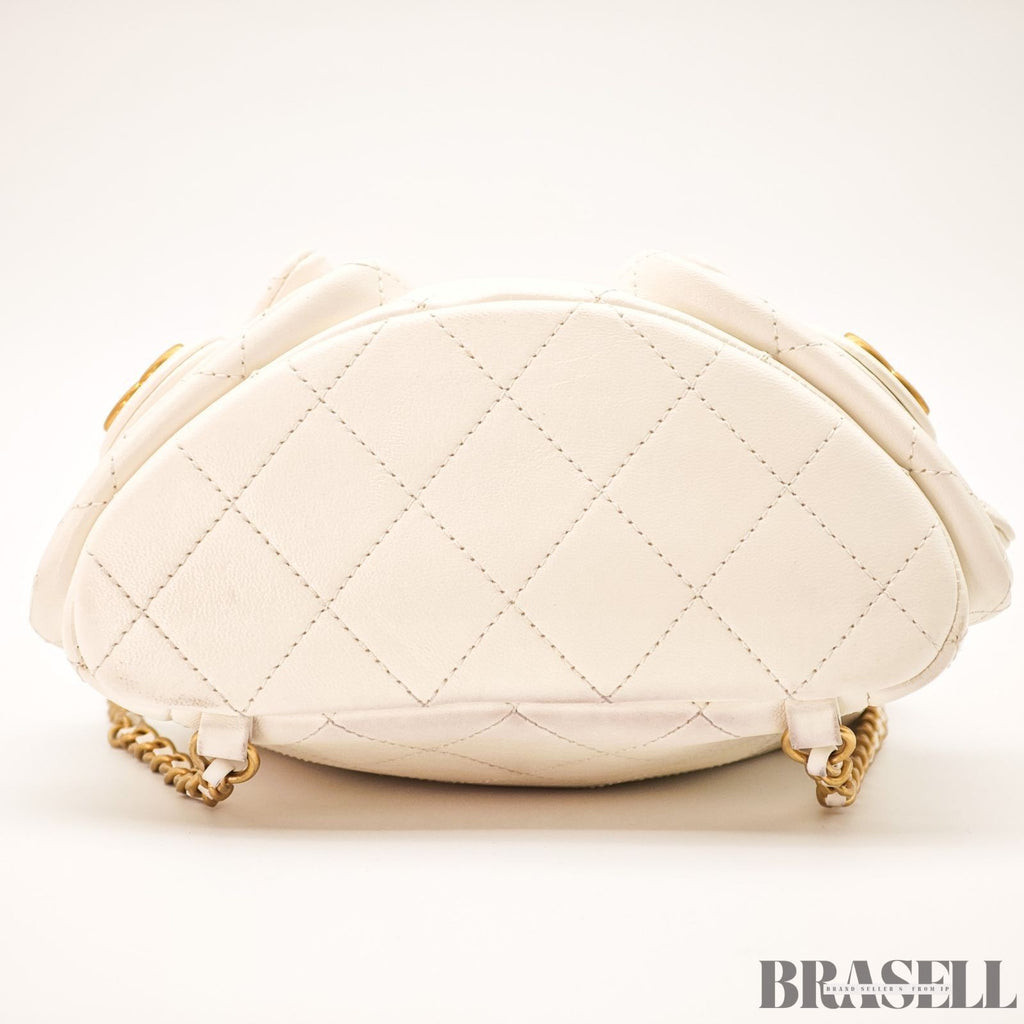 Chanel Matelassé Chain Backpack White Rucksack Bag Gold Hardware Women