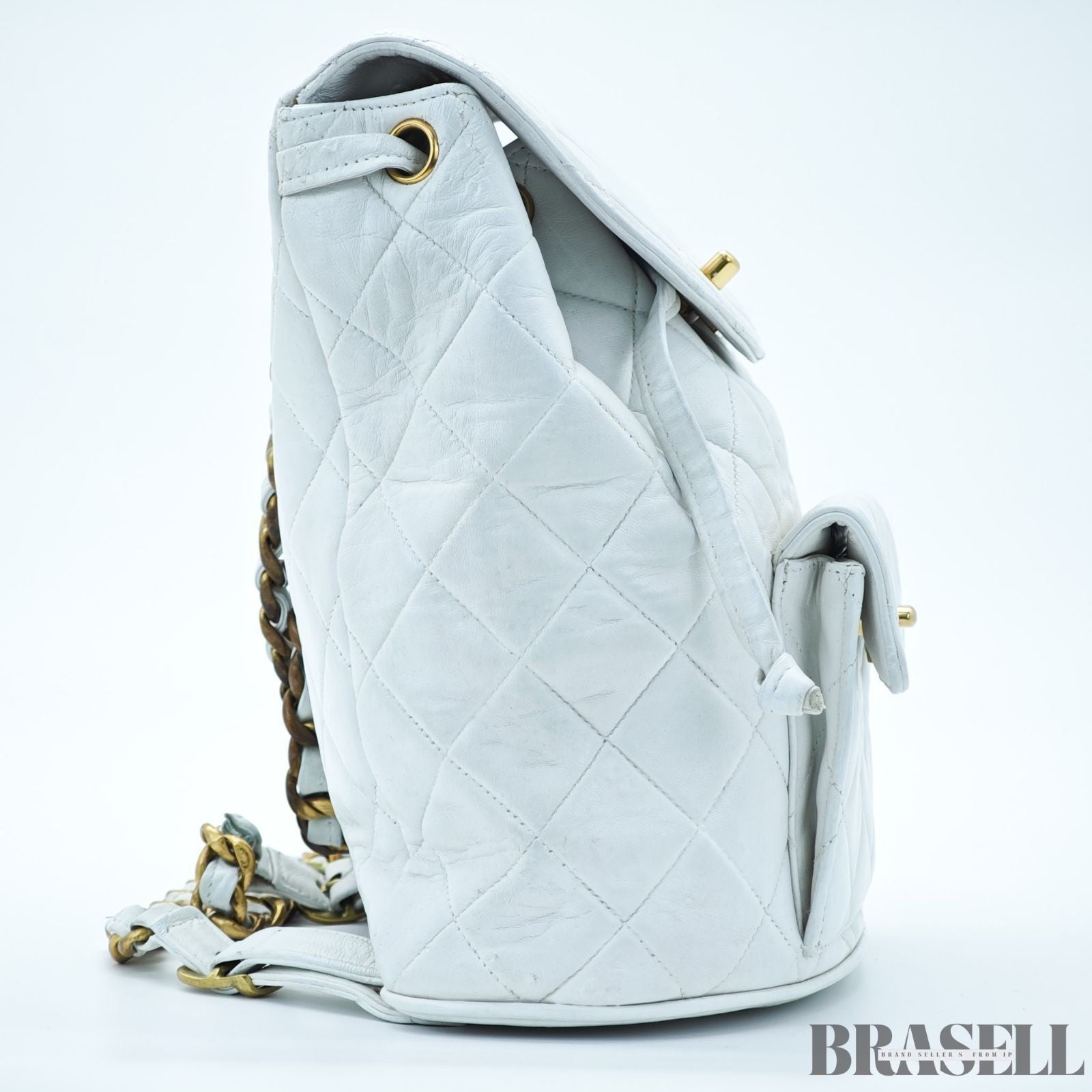 Chanel Matelassé Chain Backpack White Rucksack Bag Women Gold Hardware