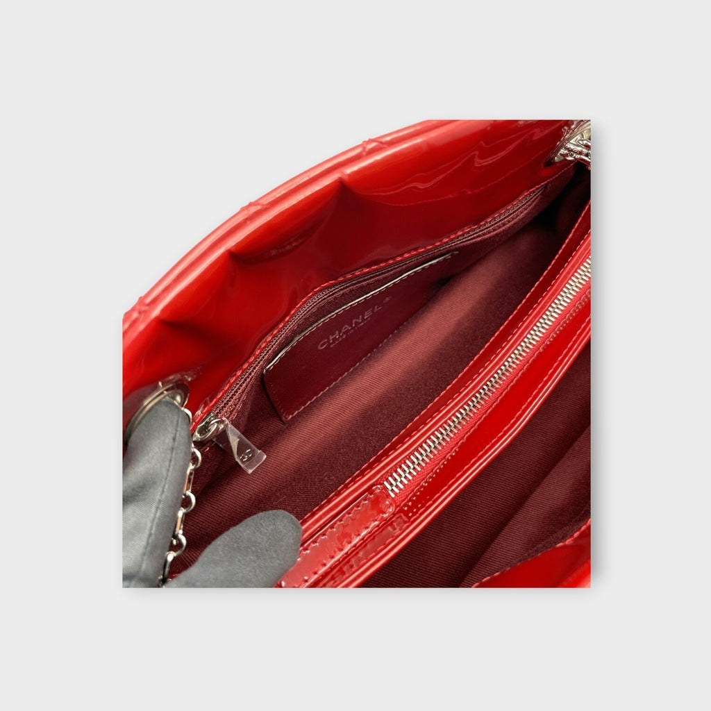 CHANEL Mademoiselle Chain Shoulder Bag Matelassé Coco Mark Red Leather 【B】