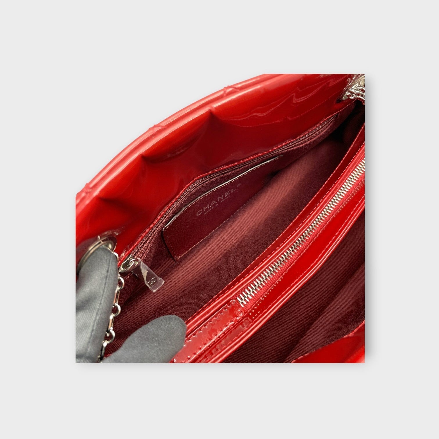 CHANEL Mademoiselle Chain Shoulder Bag Matelassé Coco Mark Red Leather 【B】