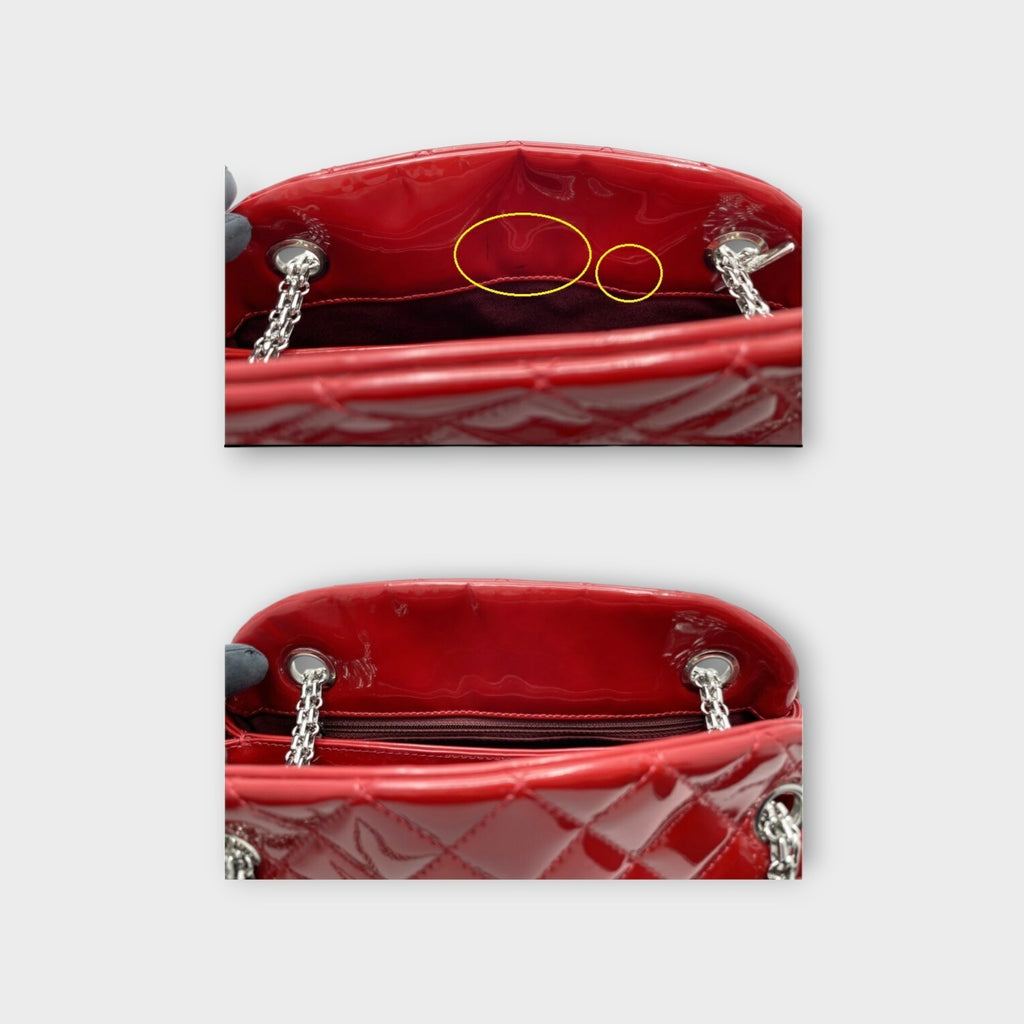 CHANEL Mademoiselle Chain Shoulder Bag Matelassé Coco Mark Red Leather 【B】