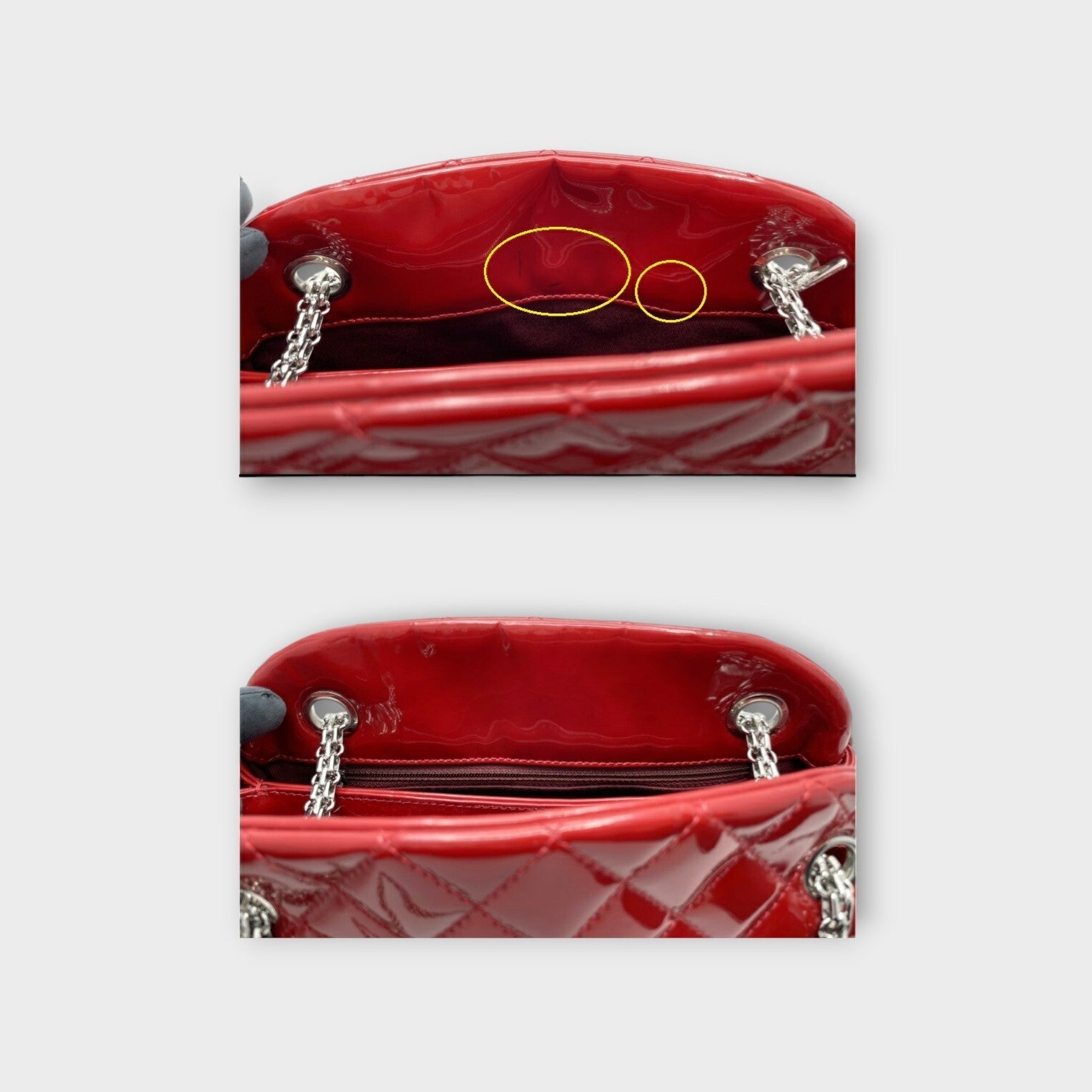 CHANEL Mademoiselle Chain Shoulder Bag Matelassé Coco Mark Red Leather 【B】