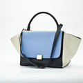 CELINE Trapeze Small 2-Way Handbag/Shoulder Bag Black Light Blue and Ivory