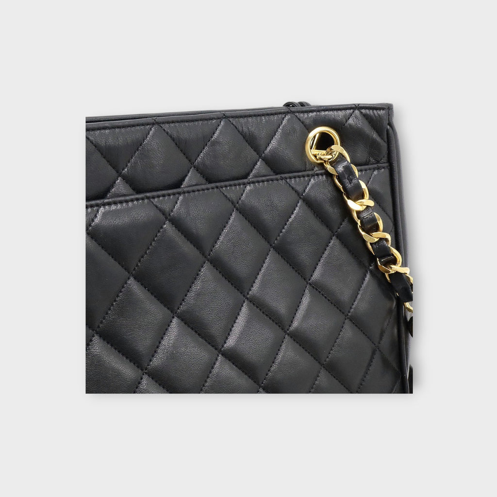 CHANEL Matelassé Coco Ball Chain Tote Bag Shoulder Bag Leather Black 【B】