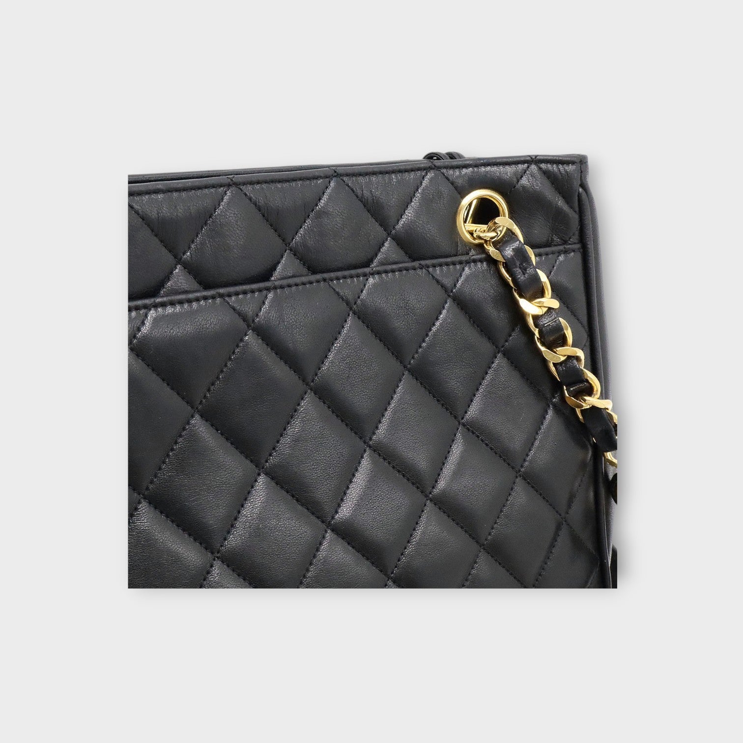 CHANEL Matelassé Coco Ball Chain Tote Bag Shoulder Bag Leather Black 【B】
