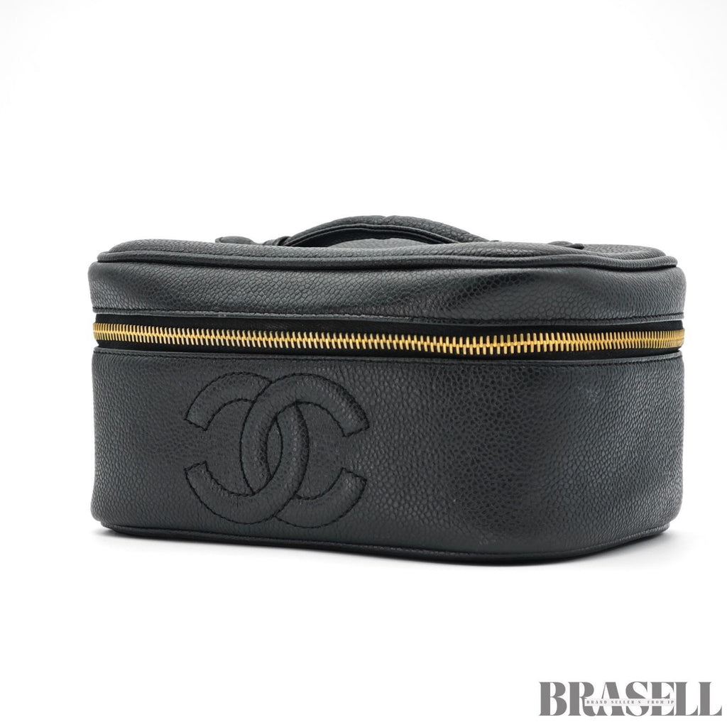 CHANEL Coco Mark Vanity Bag Mini Black Cosmetic Bag Women's