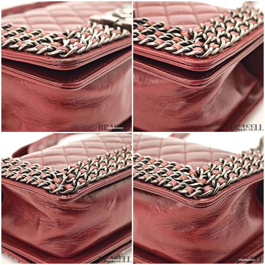 CHANEL Boy Chanel A67086 Flap Shoulder Bag Small Bordeaux Leather Women's