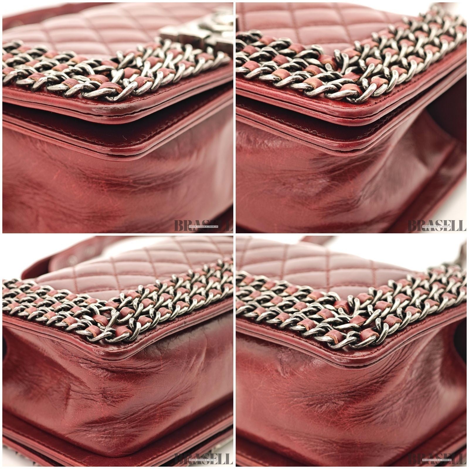CHANEL Boy Chanel A67086 Flap Shoulder Bag Small Bordeaux Leather Women's