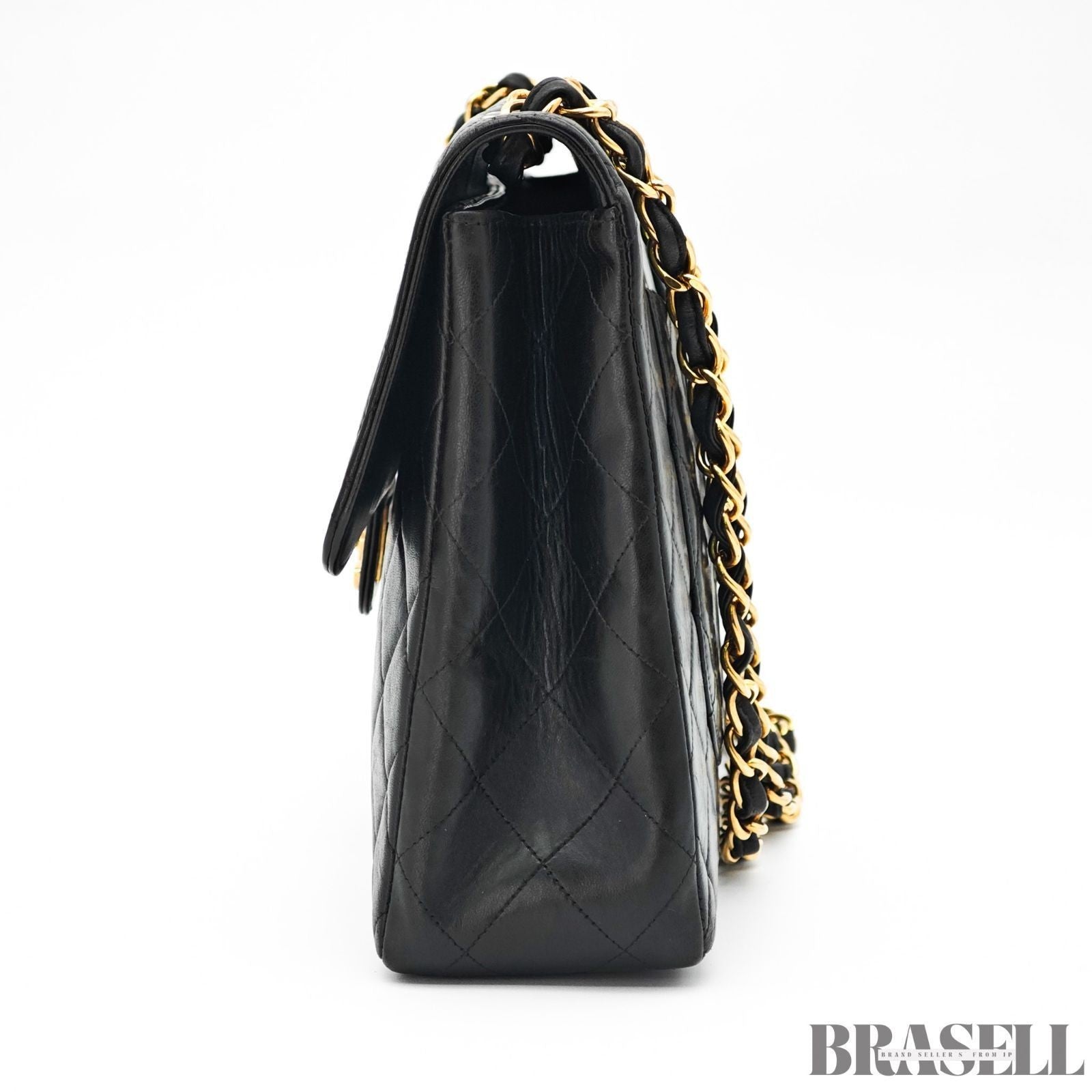 CHANEL Matelasse 30 Flap Chain Shoulder Bag Lamb Skin Black Gold CC Auth