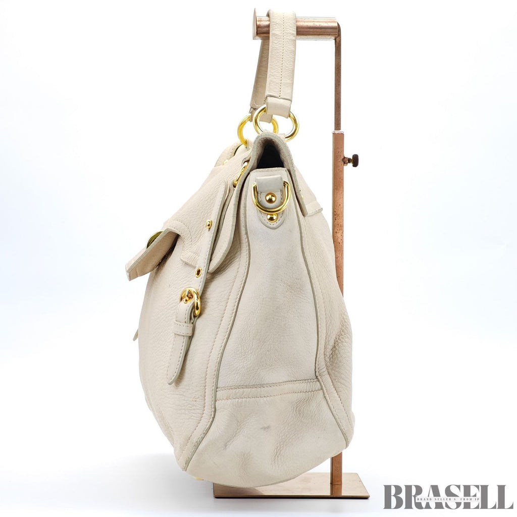 Miu Miu 2-Way Leather Tote Bag/Shoulder Bag Flap White Women's