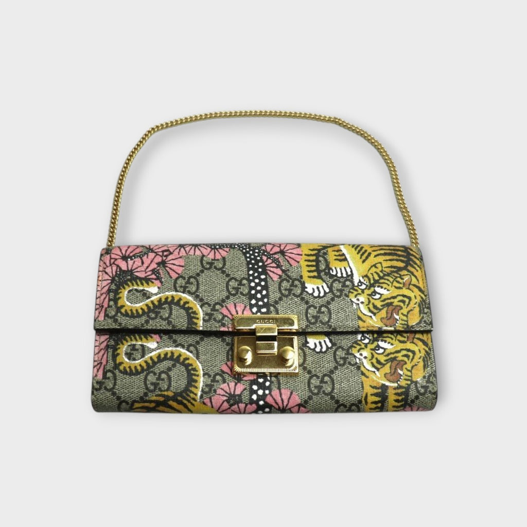 GUCCI GG Supreme Chain Wallet Bengal Tiger Cherry Blossom Long Wallet 453506【A】