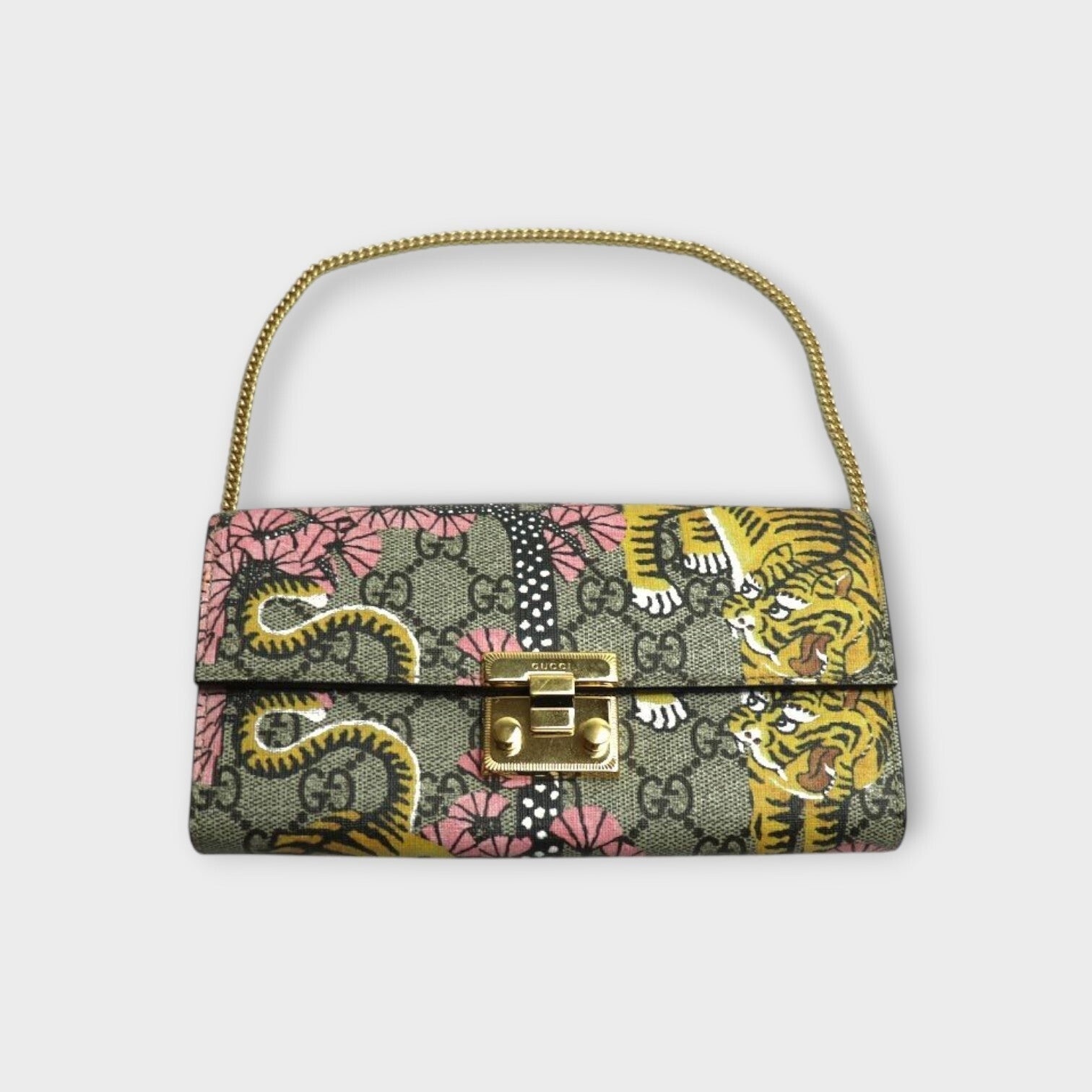 GUCCI GG Supreme Chain Wallet Bengal Tiger Cherry Blossom Long Wallet 453506【A】