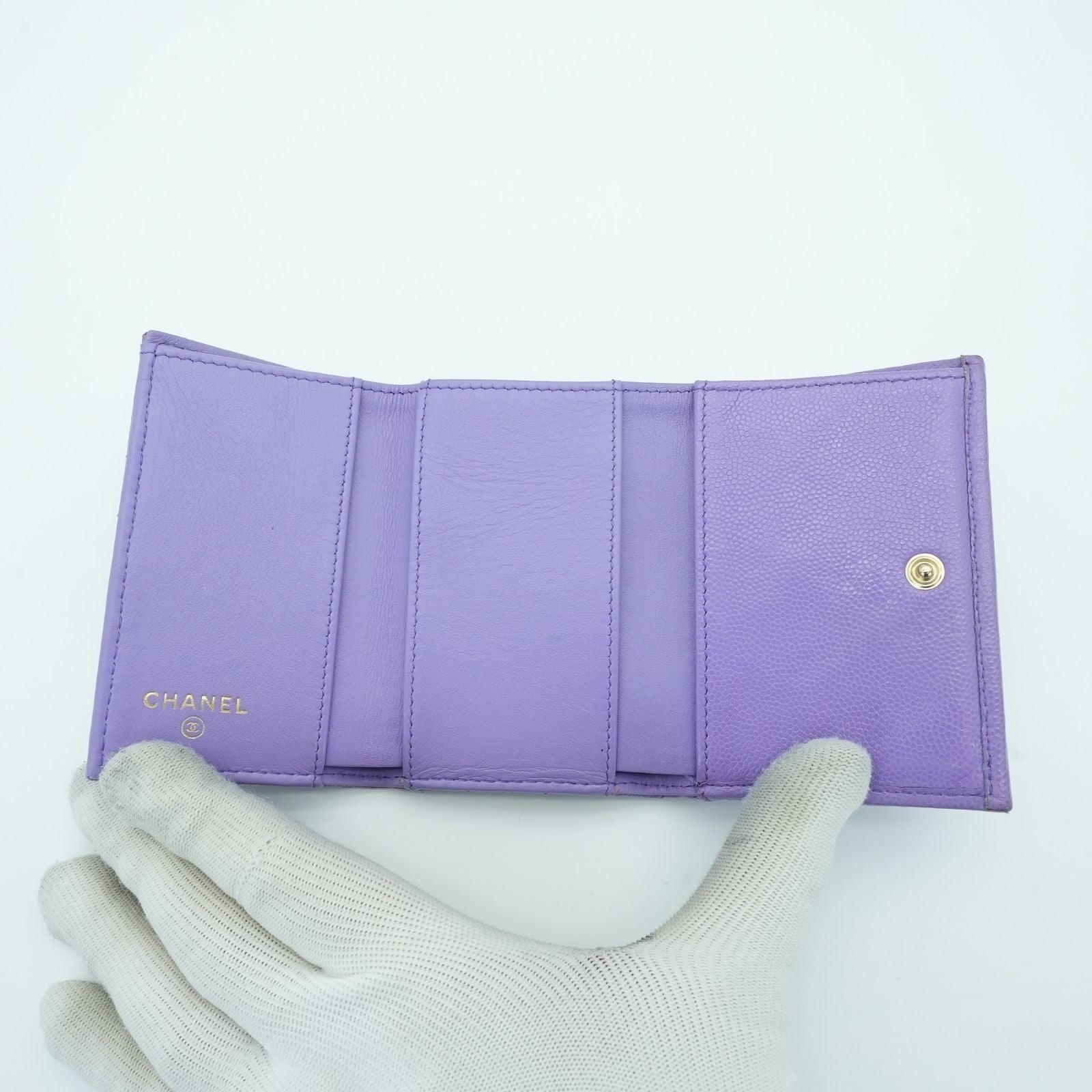 CHANEL Matelassé Bifold Wallet Compact Purple Women's