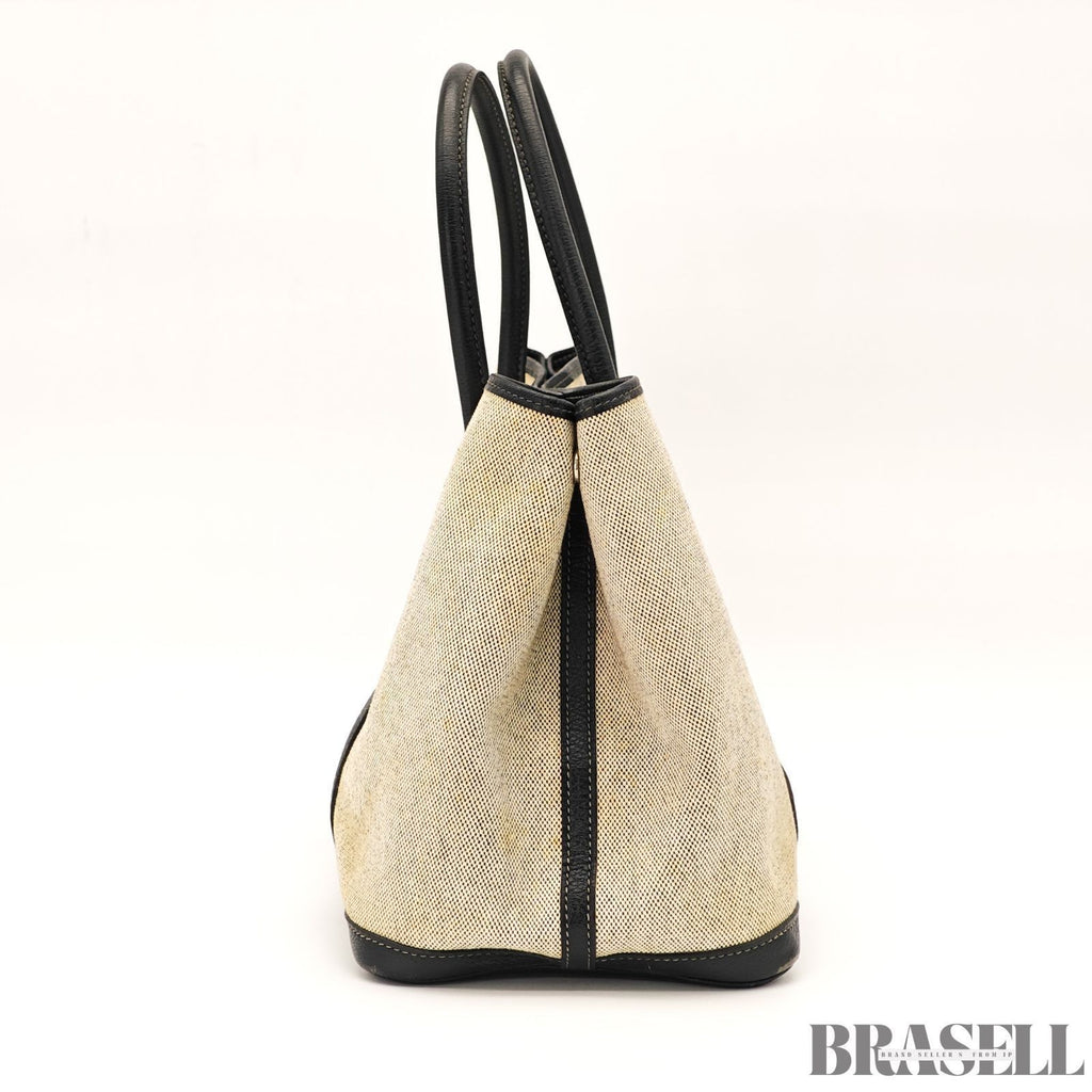HERMES Garden Party Gray Black Toile Ash Leather Tote Bag Handbag D□C