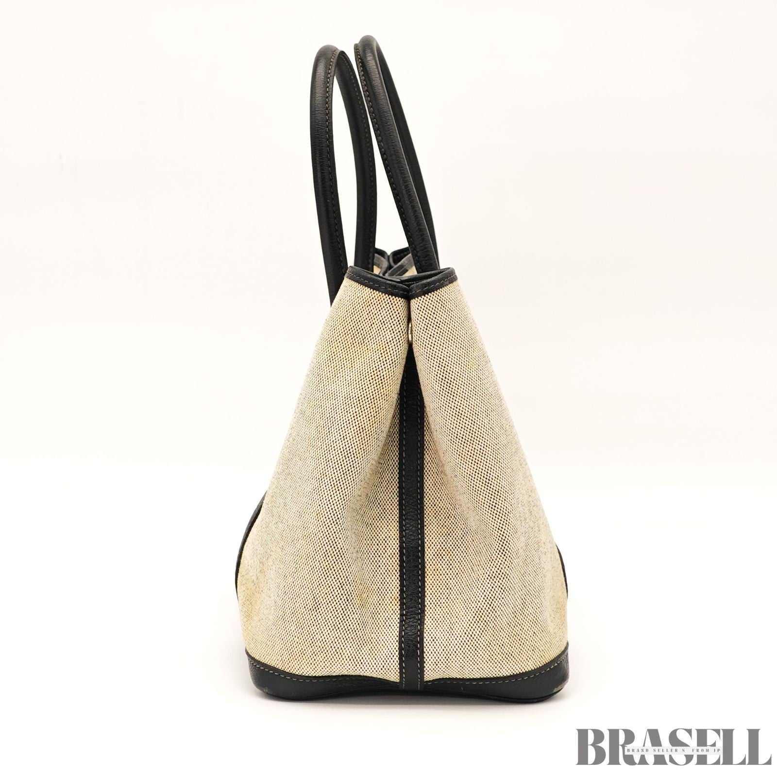 HERMES Garden Party Gray Black Toile Ash Leather Tote Bag Handbag D□C