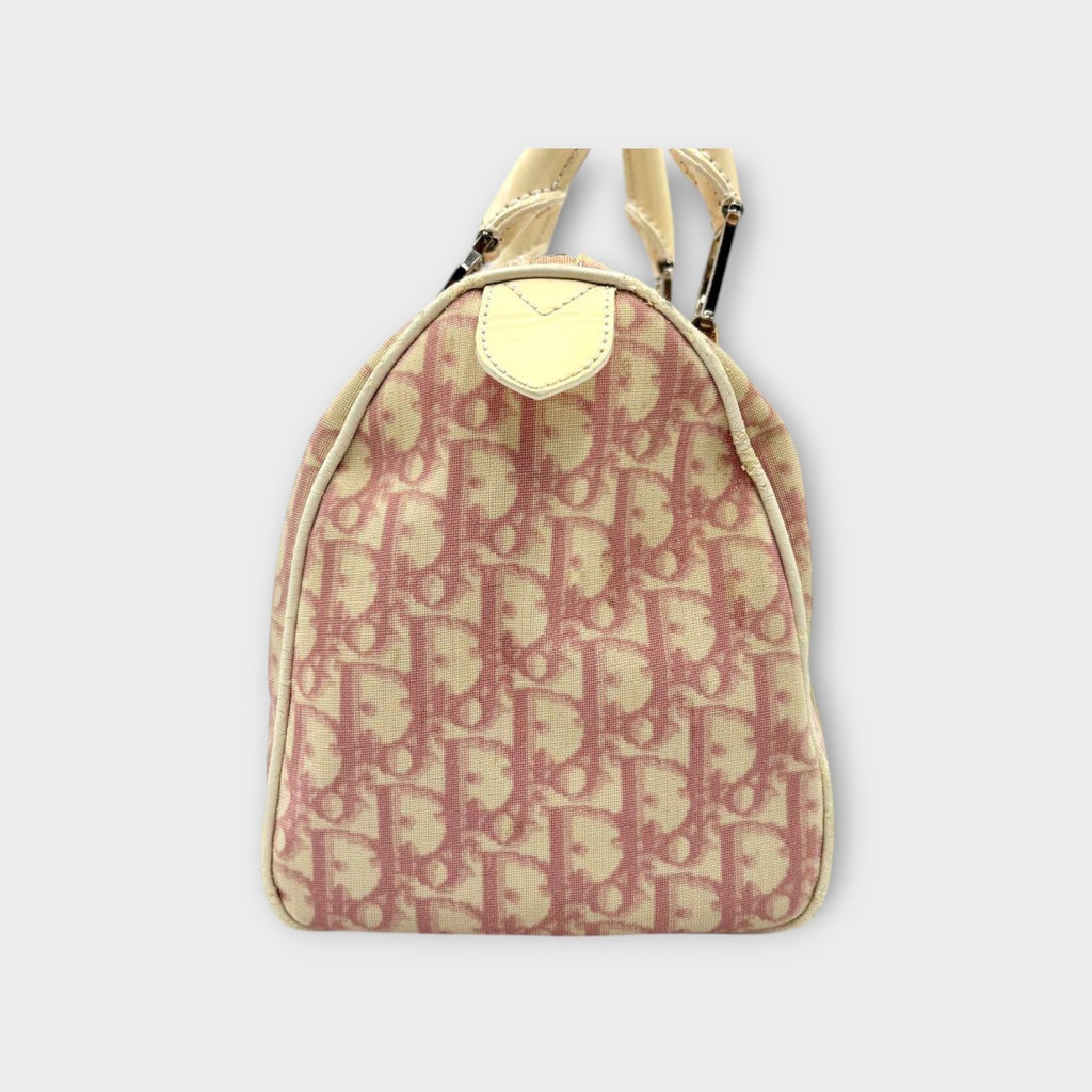 Christian Dior Trotter Pattern Mini Boston Bag Tote Bag Leather PVC Pink 【A】