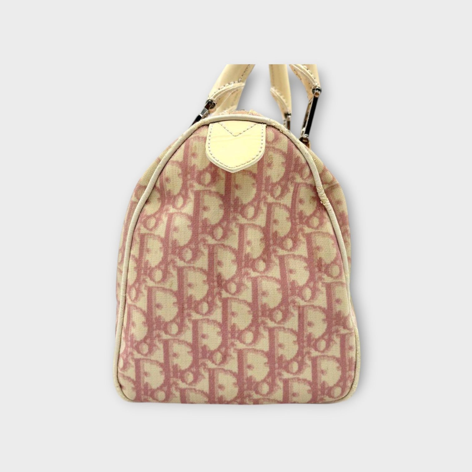 Christian Dior Trotter Pattern Mini Boston Bag Tote Bag Leather PVC Pink 【A】
