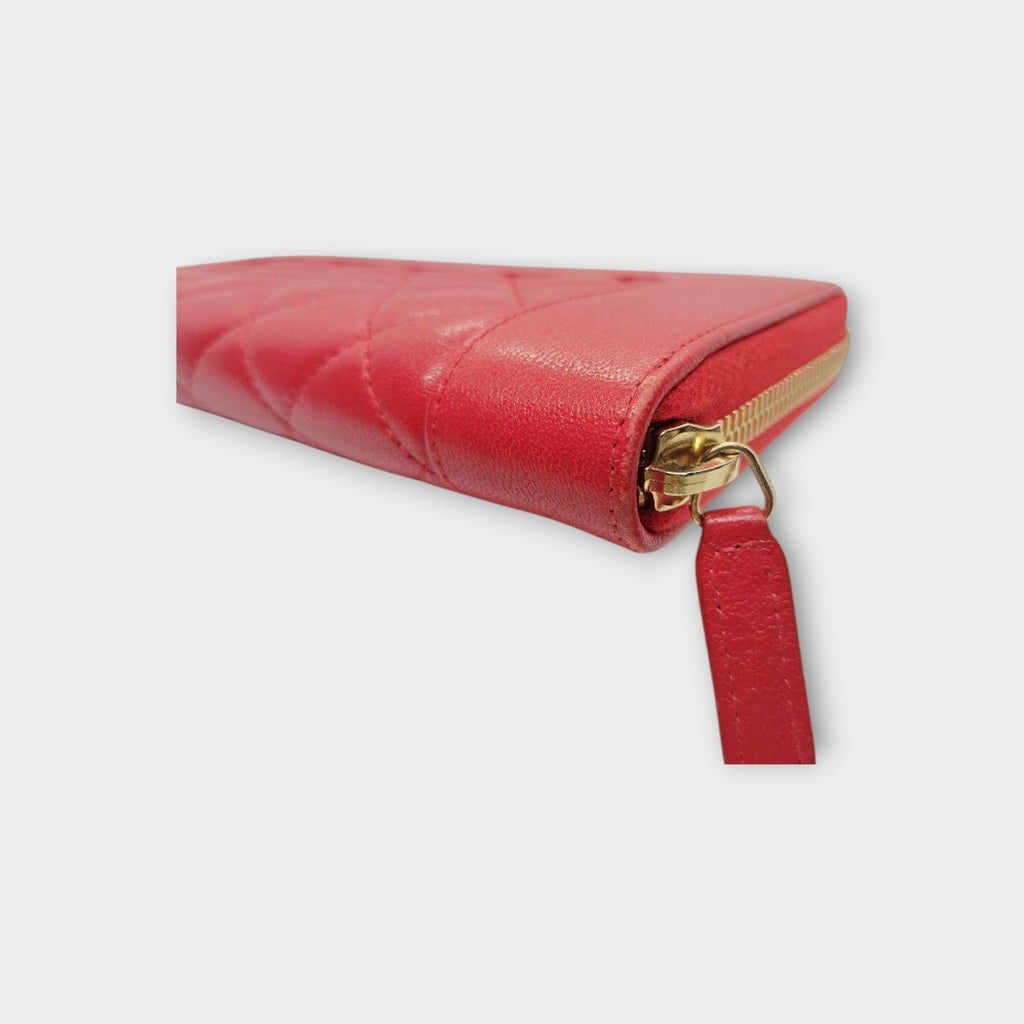 CHANEL Mademoiselle Long Wallet Matelassé Design Coco Mark Passionate Deep Red